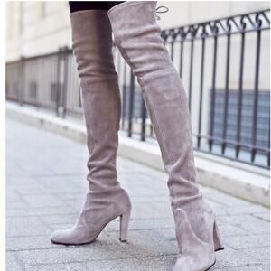 STUART WEITZMAN Highland Suede Over The Knee Boot Light Gray 8